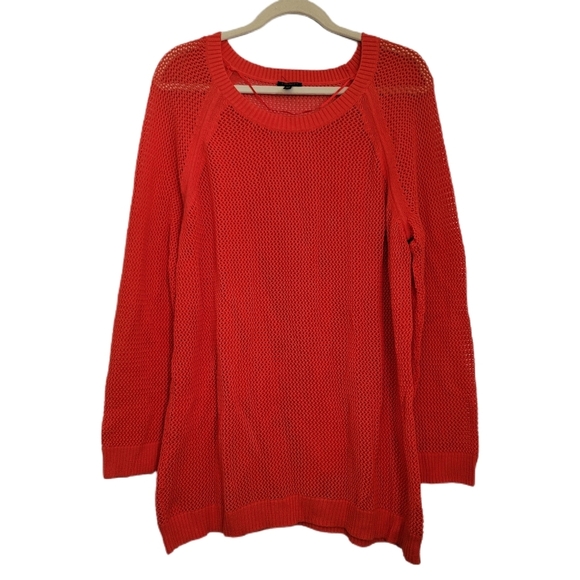 Talbots Sweaters - Talbots Sweater 2X Petite Red Open Knit Tunic Long Sleeve Plus Size Pullover